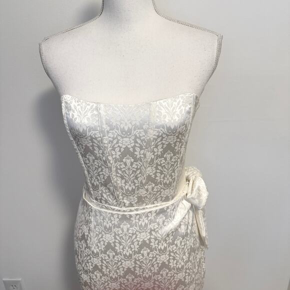 V. Chapman June Corset Jacquard Front-Slit Strapless Gown In Ivory Size 4 New - Picture 4 of 14